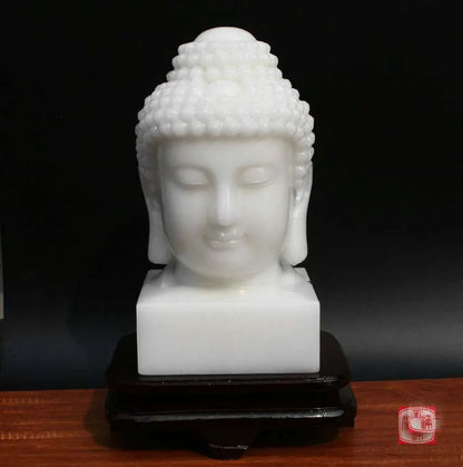 Large 30CM Home family Decorative Buddha Talisman Blessing safe GOOD Luck Sakyamuni Buddha white Jade carving Sculpture statue