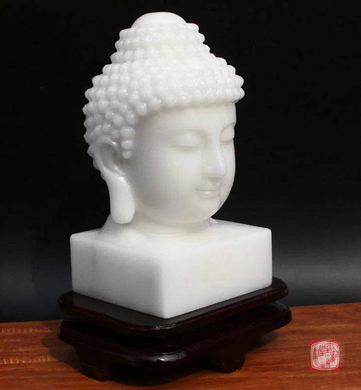 Large 30CM Home family Decorative Buddha Talisman Blessing safe GOOD Luck Sakyamuni Buddha white Jade carving Sculpture statue