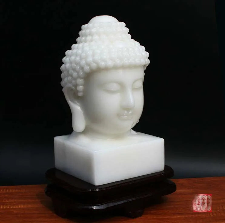 Large 30CM Home family Decorative Buddha Talisman Blessing safe GOOD Luck Sakyamuni Buddha white Jade carving Sculpture statue