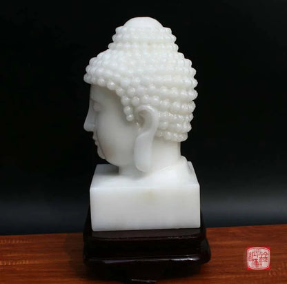 Large 30CM Home family Decorative Buddha Talisman Blessing safe GOOD Luck Sakyamuni Buddha white Jade carving Sculpture statue