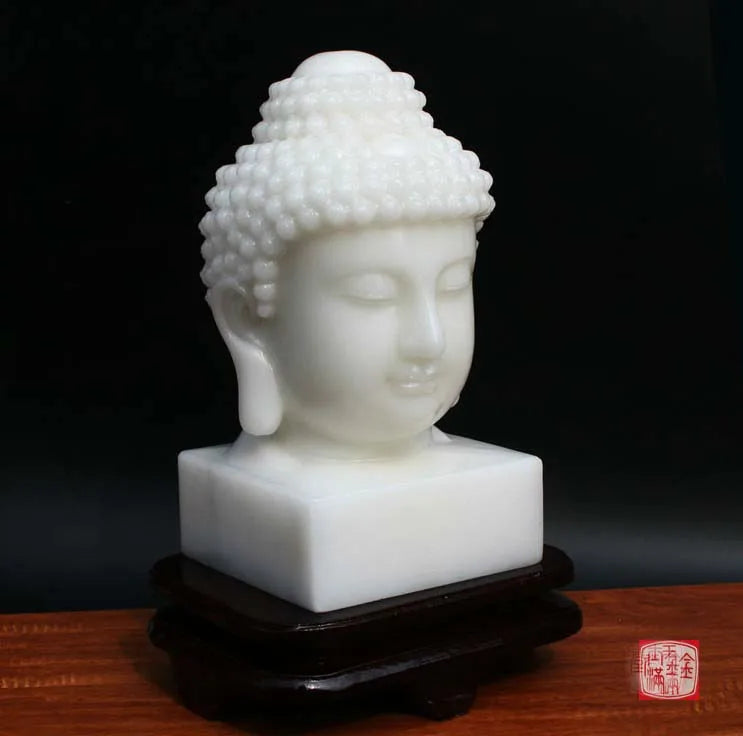 Large 30CM Home family Decorative Buddha Talisman Blessing safe GOOD Luck Sakyamuni Buddha white Jade carving Sculpture statue