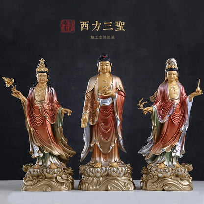 Large 3P Asia high grade Buddha statue HOME shrine protection Buddhism XI FANG SANSHENG brass Guan yin Amitabha Mahasthamaprapta