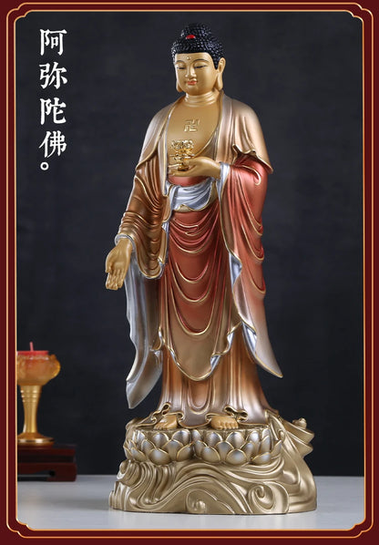 Large 3P Asia high grade Buddha statue HOME shrine protection Buddhism XI FANG SANSHENG brass Guan yin Amitabha Mahasthamaprapta