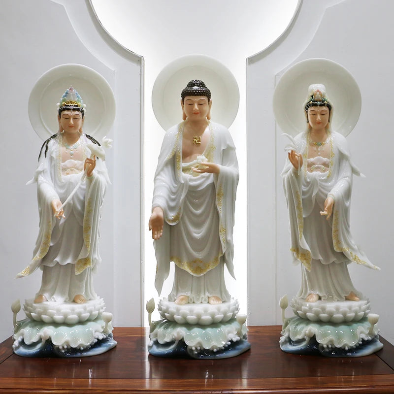 Large 3P Asia high grade Buddha statue HOME shrine protection Buddhism XI FANG SANSHENG jade Guan yin Amitabha Mahasthamaprapta