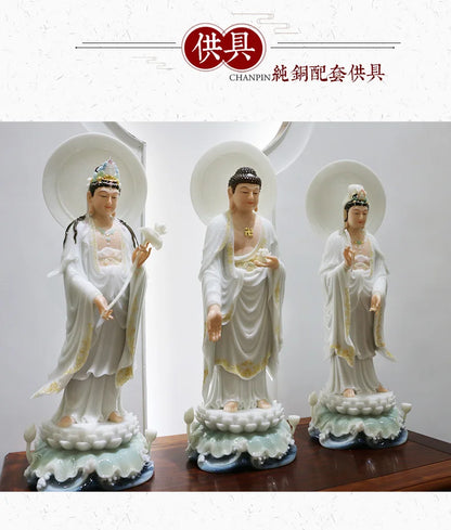 Large 3P Asia high grade Buddha statue HOME shrine protection Buddhism XI FANG SANSHENG jade Guan yin Amitabha Mahasthamaprapta