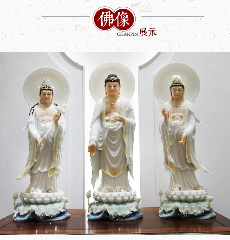 Large 3P Asia high grade Buddha statue HOME shrine protection Buddhism XI FANG SANSHENG jade Guan yin Amitabha Mahasthamaprapta