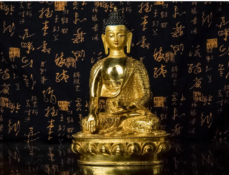 Large 3PCS -Wholesale buddha statue Nepal Tibetan Buddhism Amitabha Amitayus Sakyamuni the Medicine Buddhas Gold-plated statue