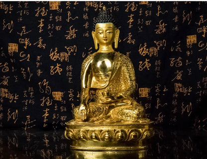 Large 3PCS -Wholesale buddha statue Nepal Tibetan Buddhism Amitabha Amitayus Sakyamuni the Medicine Buddhas Gold-plated statue