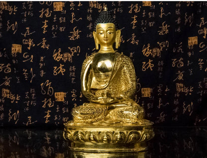 Large 3PCS -Wholesale buddha statue Nepal Tibetan Buddhism Amitabha Amitayus Sakyamuni the Medicine Buddhas Gold-plated statue