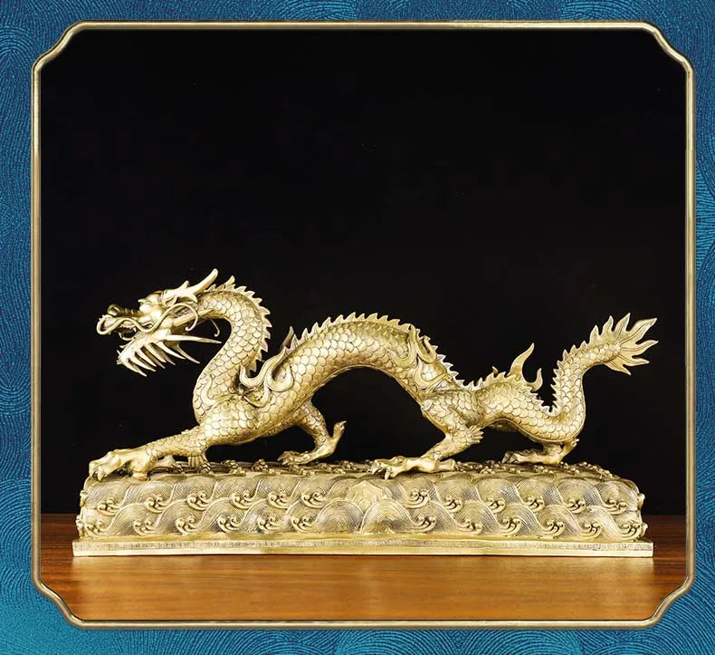 Large Asia royal supernatural Dragon statue home Patron saint Company thriving business Money good luck brass Sculpture