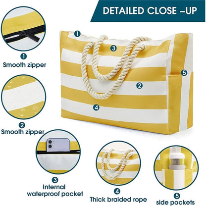 Large Beach Tote for Women Waterproof Sandproof Swim Pool Travel Tote Bags Vacation Beach Bags Multi-functional Summer Beach Bag