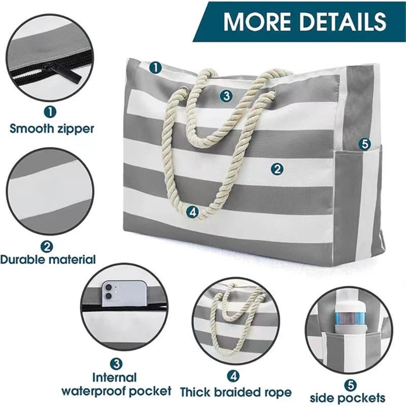 Large Beach Tote for Women Waterproof Sandproof Swim Pool Travel Tote Bags Vacation Beach Bags Multi-functional Summer Beach Bag