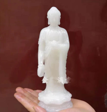 Large Blessing Home family efficacious Talisman good Natural jade Buddha white Jade Buddha hand carving Sculpture statue