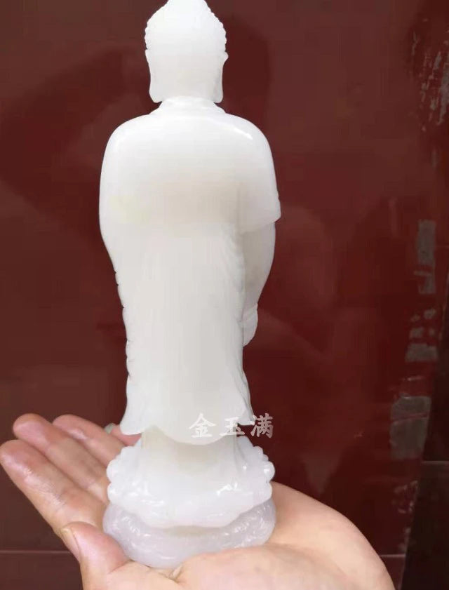 Large Blessing Home family efficacious Talisman good Natural jade Buddha white Jade Buddha hand carving Sculpture statue