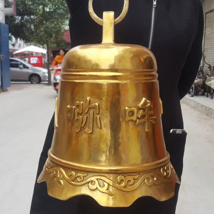 Large - Buddhism Monastery Temple Porch lobby courtyard efficacious Protection talisman golden copper FENG SHUI Big bell