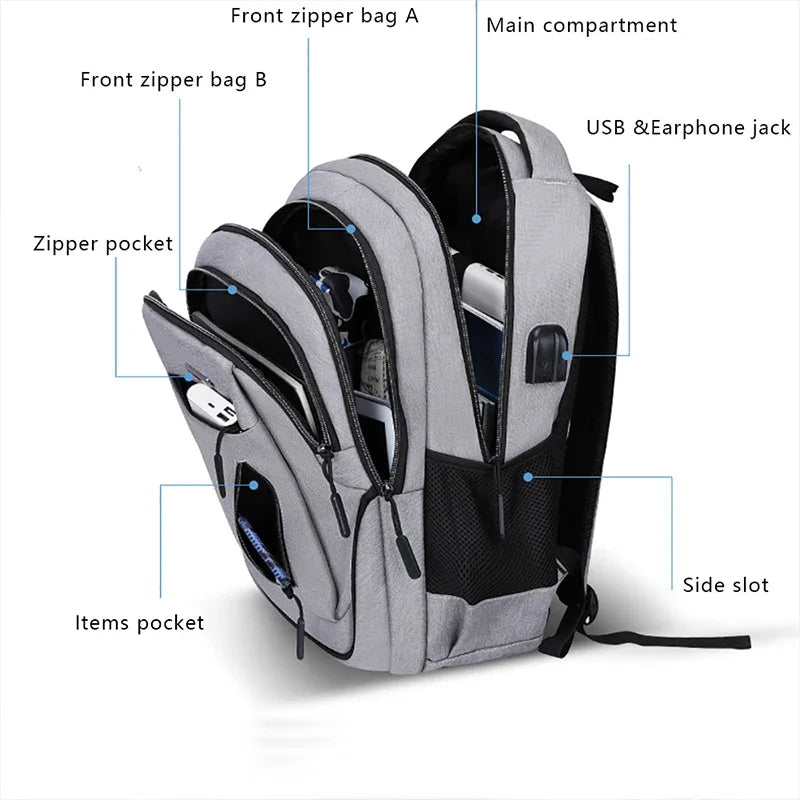 Large Capacity Backpack Men Laptop Backpacks 15.6 Oxford Black Solid High School Bags Teen College Boy Gril Student Backpack bag