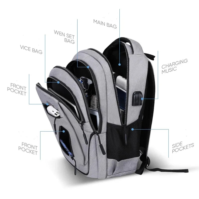 Large Capacity Backpack Men Laptop Backpacks 15.6 Oxford Black Solid High School Bags Teen College Boy Gril Student Backpack