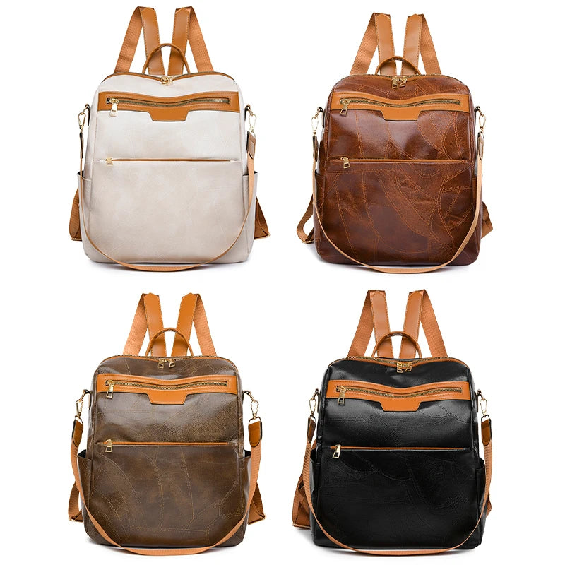 Large Capacity Backpacks Women Leather Backpacks Designer Female School Bag for Teenager Girls Travel Back Bag Retro Bagpack Sac