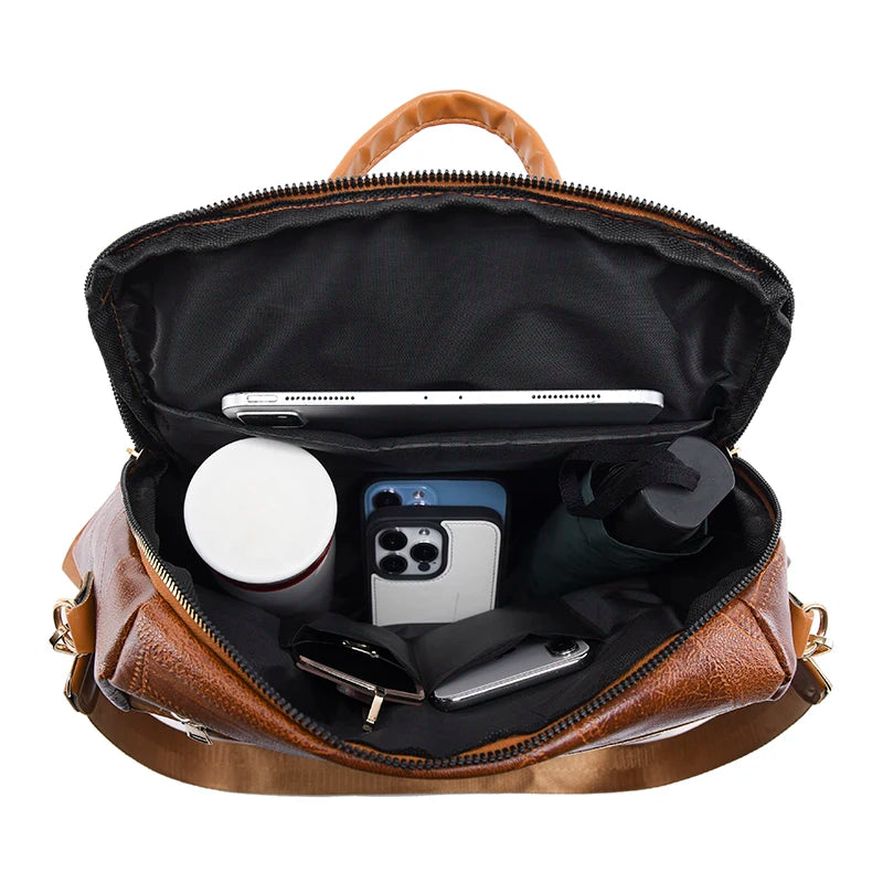 Large Capacity Backpacks Women Leather Backpacks Designer Female School Bag for Teenager Girls Travel Back Bag Retro Bagpack Sac