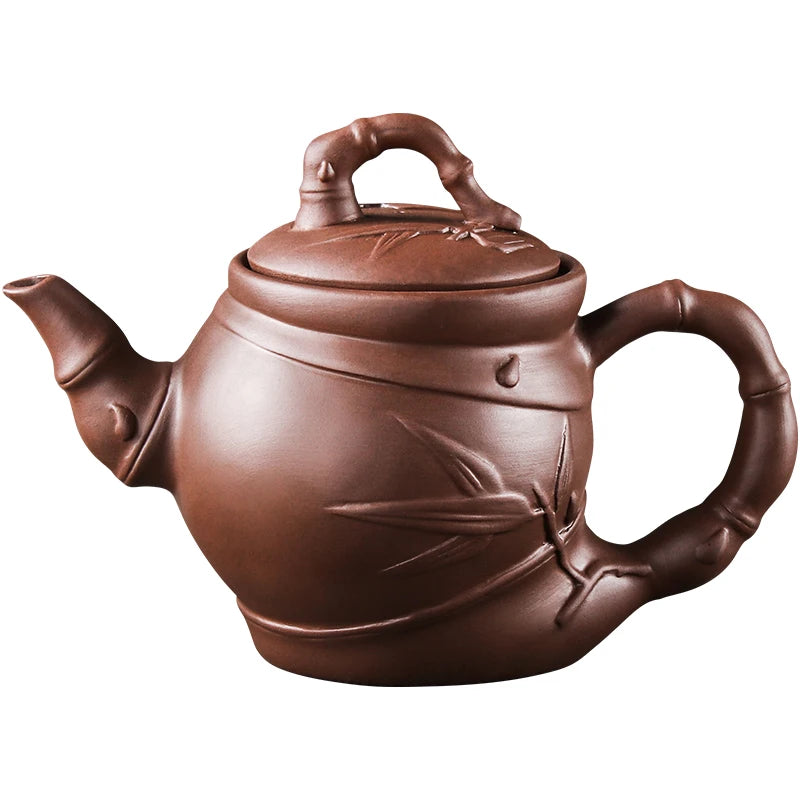 Large Capacity Bamboo Teapot with Built in Stainless Steel Filter, Kungfu Tea Set, Purple Clay Pot, Tea Cup Set