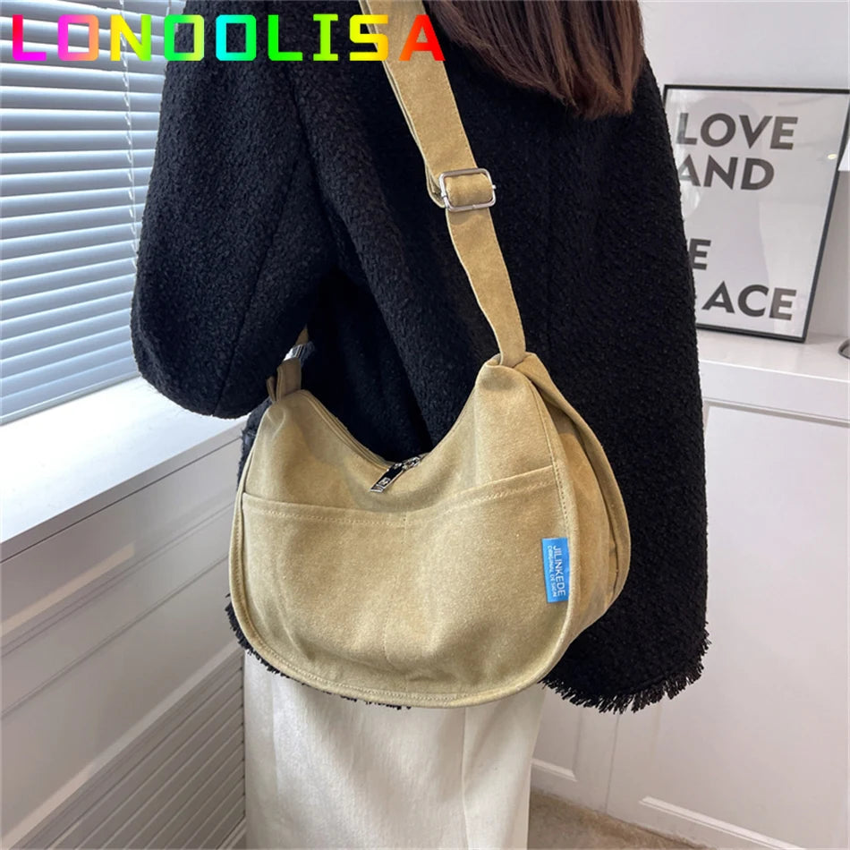 Large Capacity Canvas Casual Tote Women's Crossbody Bag for 2022 Trendy Fashion Shoulder Messenger Lady Bag Female Handbag Purse