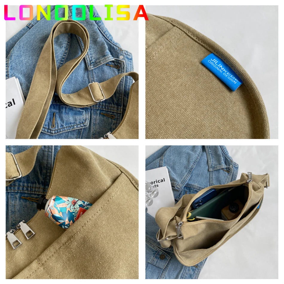 Large Capacity Canvas Casual Tote Women's Crossbody Bag for 2022 Trendy Fashion Shoulder Messenger Lady Bag Female Handbag Purse