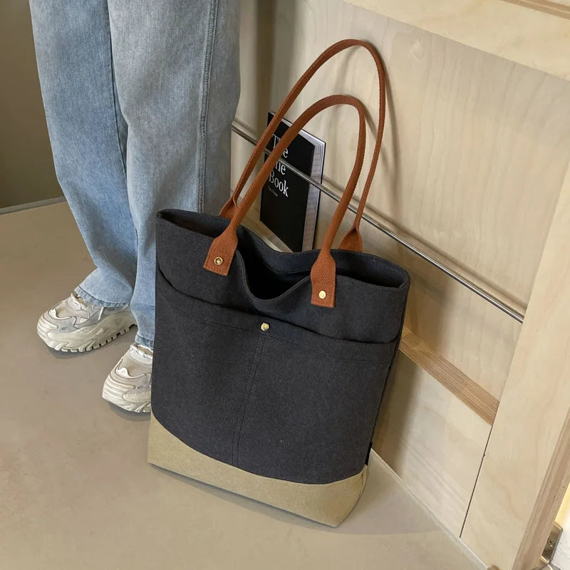 Large Capacity Canvas Women Tote Bags Fashion Female Shoulder Bag Commuting Carrying Bag Casual Designer Handbag Shopper Bag