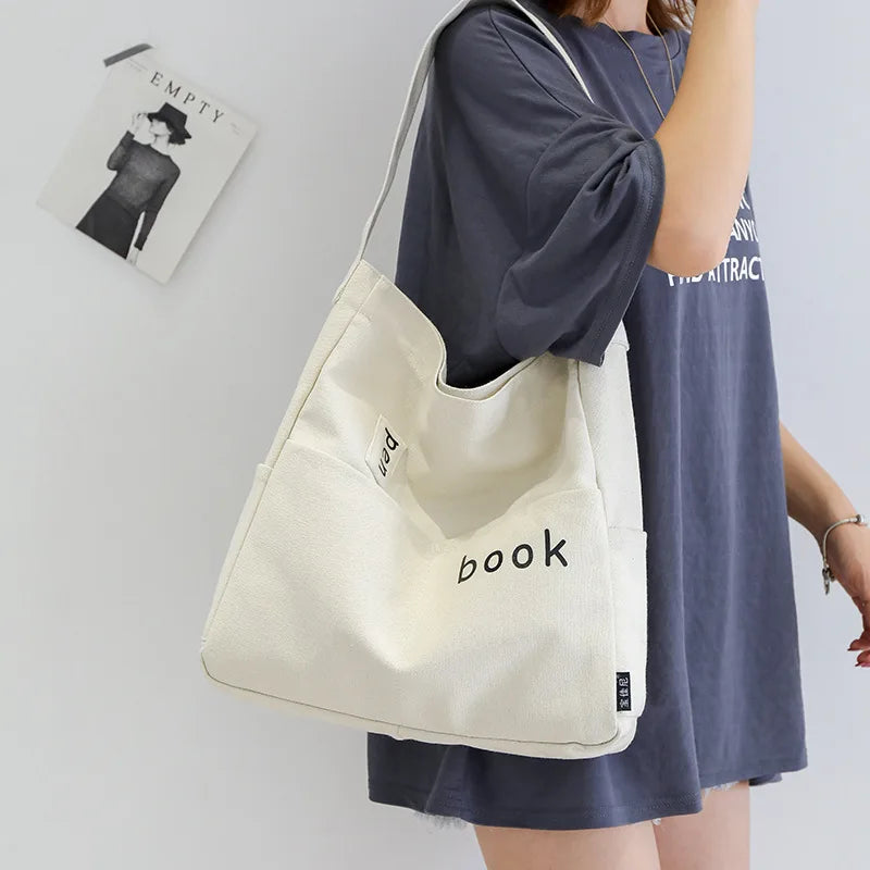 Large Capacity Canvas Women Tote Bags Fashion Female Shoulder Bag Commuting Carrying Bag Casual Designer Handbag Shopper Bag