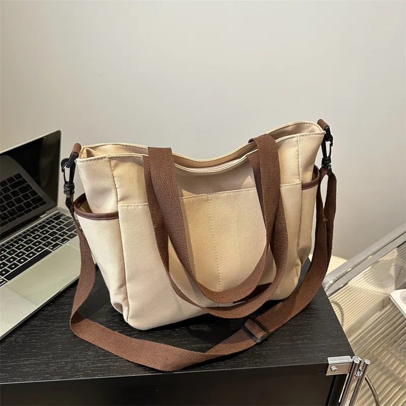 Large Capacity Canvas Women Tote Bags Fashion Female Shoulder Bag Commuting Carrying Bag Casual Designer Handbag Shopper Bag