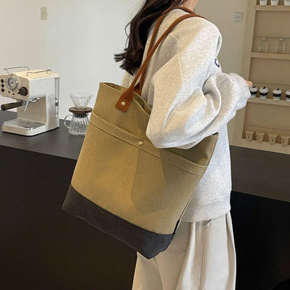 Large Capacity Canvas Women Tote Bags Fashion Female Shoulder Bag Commuting Carrying Bag Casual Designer Handbag Shopper Bag