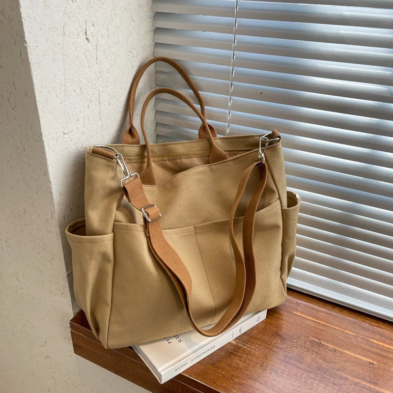 Large Capacity Canvas Women Tote Bags Fashion Female Shoulder Bag Commuting Carrying Bag Casual Designer Handbag Shopper Bag