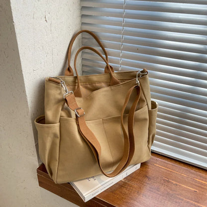 Large Capacity Canvas Women Tote Bags Fashion Female Shoulder Bag Commuting Carrying Bag Casual Designer Handbag Shopper Bag