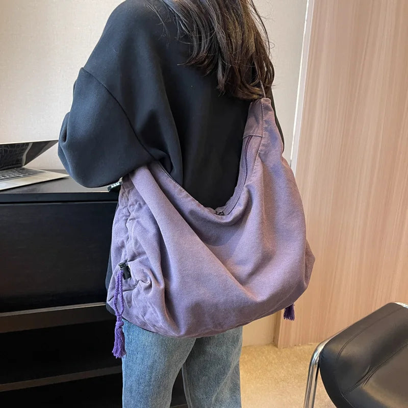 Large Capacity Canvas Women Tote Bags Fashion Female Shoulder Bag Commuting Carrying Bag Casual Designer Handbag Shopper Bag