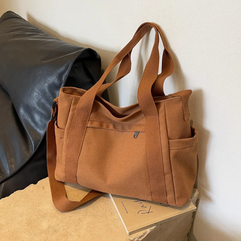 Large Capacity Canvas Women Tote Bags Fashion Female Shoulder Bag Commuting Carrying Bag Casual Designer Handbag Shopper Bag