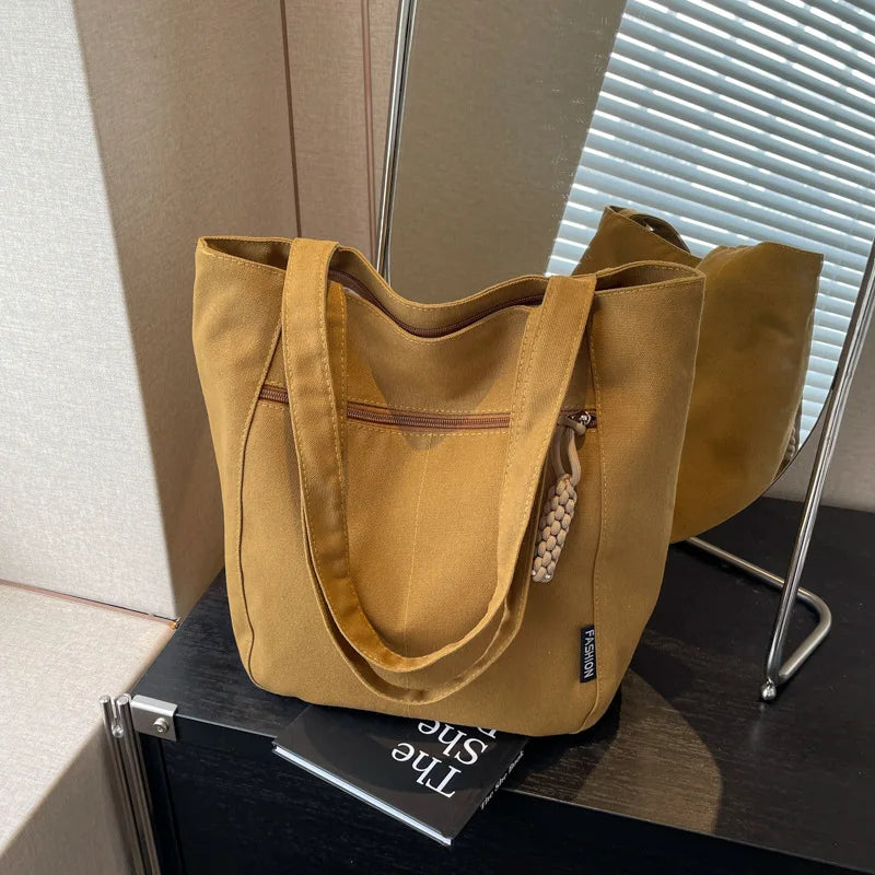 Large Capacity Canvas Women Tote Bags Fashion Female Shoulder Bag Commuting Carrying Bag Casual Designer Handbag Shopper Bag