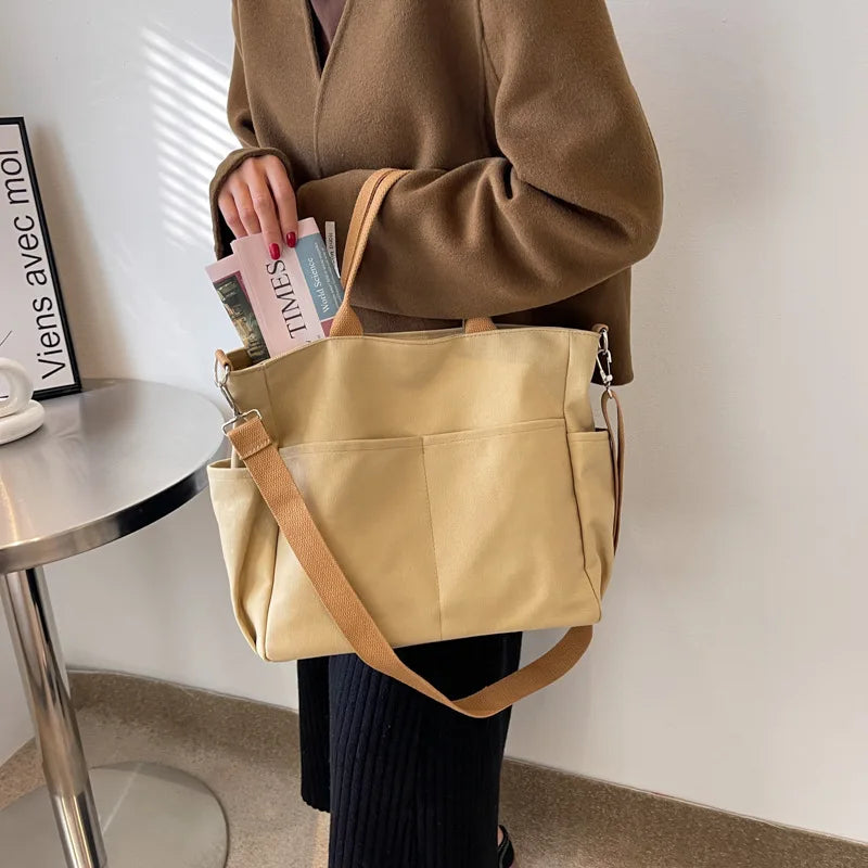 Large Capacity Canvas Women Tote Bags Fashion Female Shoulder Bag Commuting Carrying Bag Casual Designer Handbag Shopper Bag