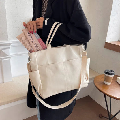 Large Capacity Canvas Women Tote Bags Fashion Female Shoulder Bag Commuting Carrying Bag Casual Designer Handbag Shopper Bag
