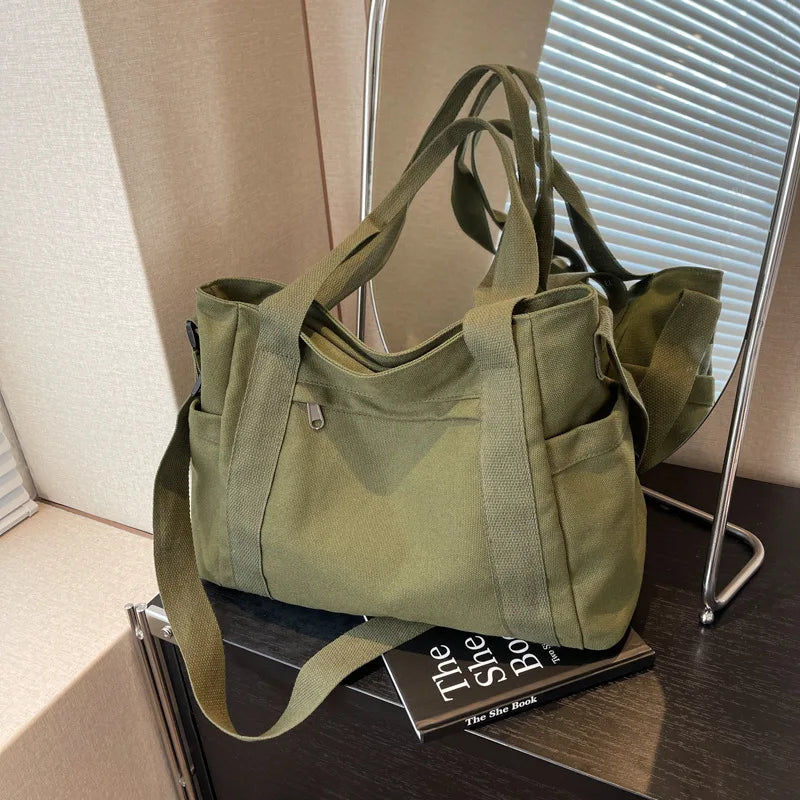 Large Capacity Canvas Women Tote Bags Fashion Female Shoulder Bag Commuting Carrying Bag Casual Designer Handbag Shopper Bag
