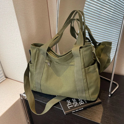 Large Capacity Canvas Women Tote Bags Fashion Female Shoulder Bag Commuting Carrying Bag Casual Designer Handbag Shopper Bag