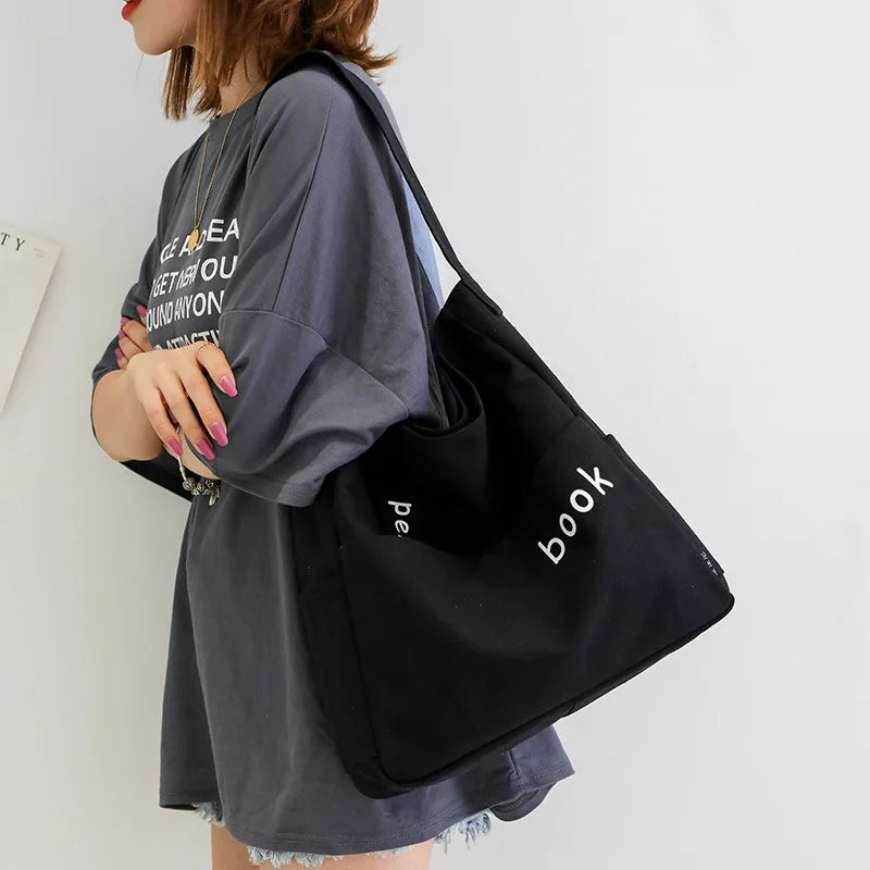 Large Capacity Canvas Women Tote Bags Fashion Female Shoulder Bag Commuting Carrying Bag Casual Designer Handbag Shopper Bag