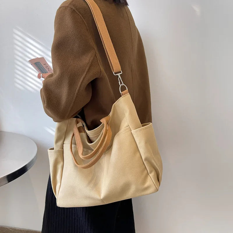Large Capacity Canvas Women Tote Bags Fashion Female Shoulder Bag Commuting Carrying Bag Casual Designer Handbag Shopper Bag