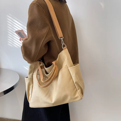 Large Capacity Canvas Women Tote Bags Fashion Female Shoulder Bag Commuting Carrying Bag Casual Designer Handbag Shopper Bag