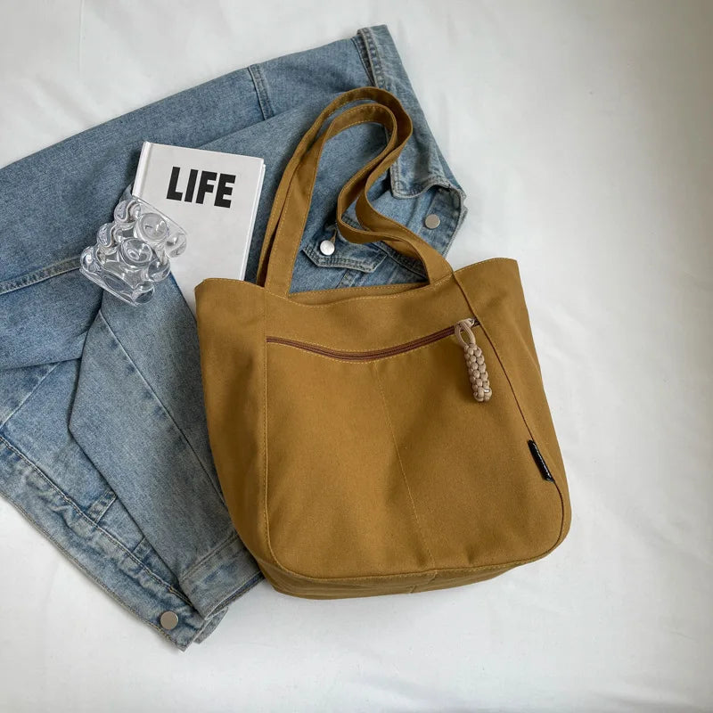 Large Capacity Canvas Women Tote Bags Fashion Female Shoulder Bag Commuting Carrying Bag Casual Designer Handbag Shopper Bag