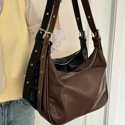 Large Capacity Casual Tote Women Shoulder Bag Vintage Fashion PU Leather Message Bag 2024 New All-match Commuter Bolsas Mujer
