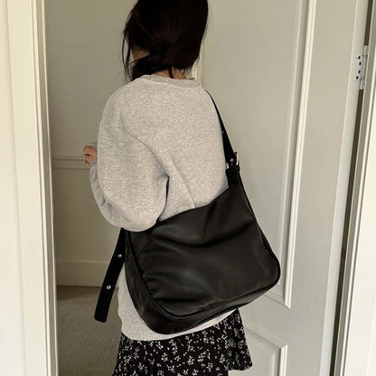 Large Capacity Casual Tote Women Shoulder Bag Vintage Fashion PU Leather Message Bag 2024 New All-match Commuter Bolsas Mujer