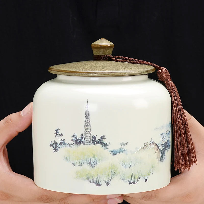 Large Capacity Ceramic Tea Caddy, Travel Portable Sealed Pot, Candy Coffee Storage, Spice Container, Tea Boxes, Storage Tank