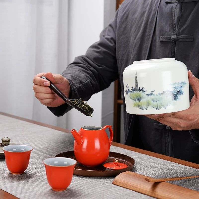Large Capacity Ceramic Tea Caddy, Travel Portable Sealed Pot, Candy Coffee Storage, Spice Container, Tea Boxes, Storage Tank