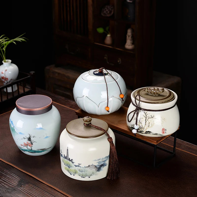 Large Capacity Ceramic Tea Caddy, Travel Portable Sealed Pot, Candy Coffee Storage, Spice Container, Tea Boxes, Storage Tank