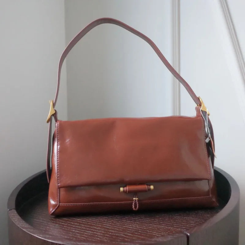 Large Capacity Commuter Genuine Leather Underarm Bag Korean Chic Niche Designer Women Totes Shoulder Bag All-match Bolsos Mujer