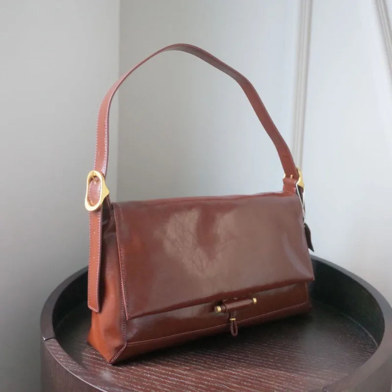 Large Capacity Commuter Genuine Leather Underarm Bag Korean Chic Niche Designer Women Totes Shoulder Bag All-match Bolsos Mujer